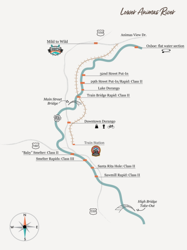 Lower Animas Rafting Map - Mild to Wild