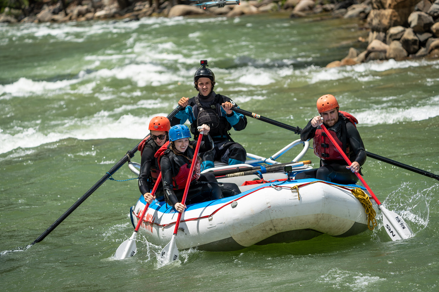Medium shot of raft paddling through the Upper Animas River - Mild to WIld