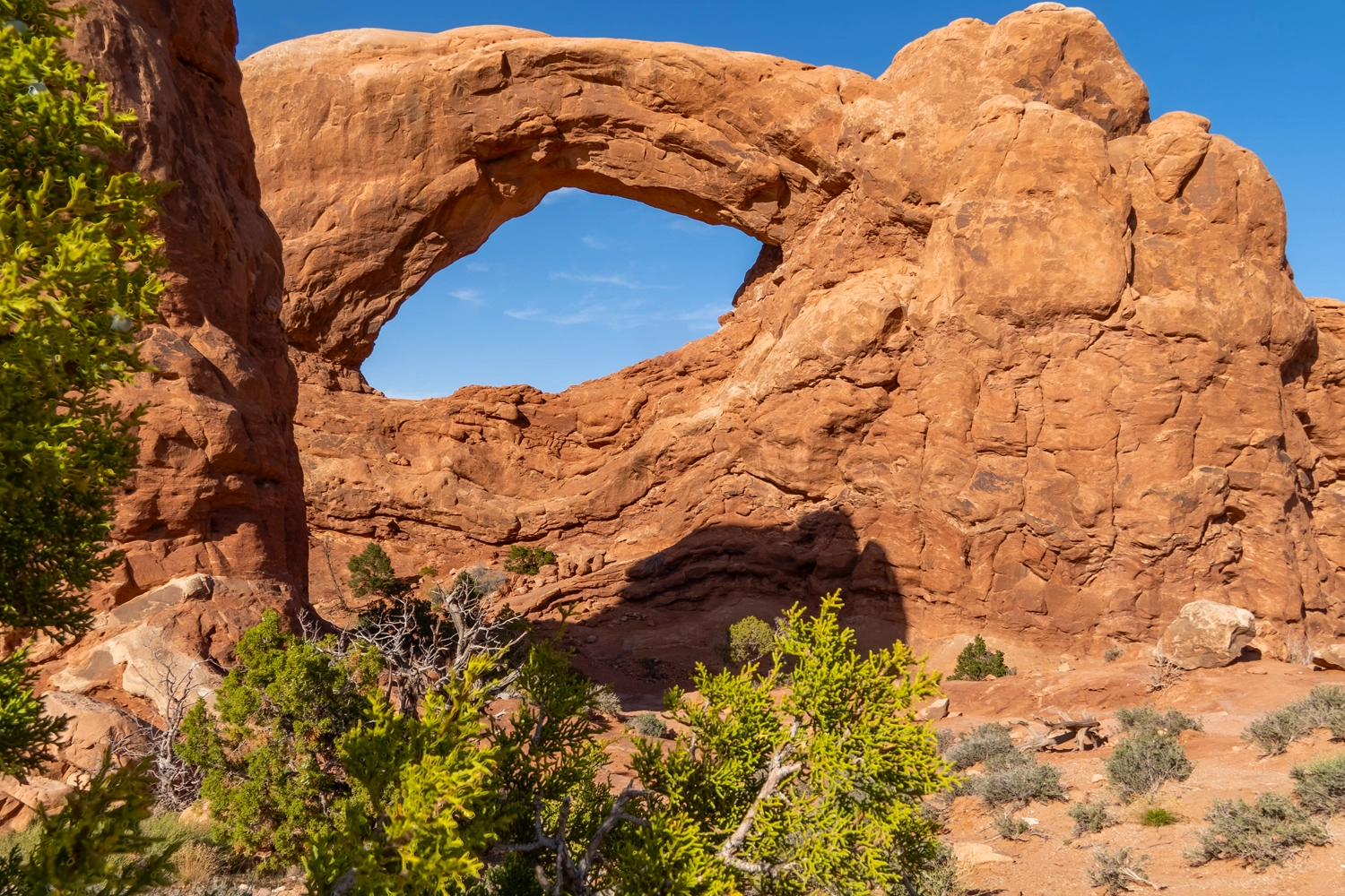 Large arch with blue sky in Arches National park Moab, Utah