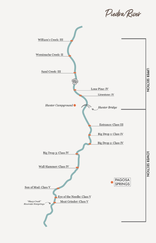 Piedra River Rafting Map - Mild to Wild