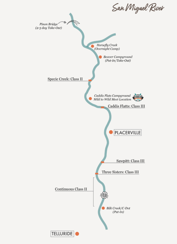 San Miguel River Rafting Map - Mild to Wild