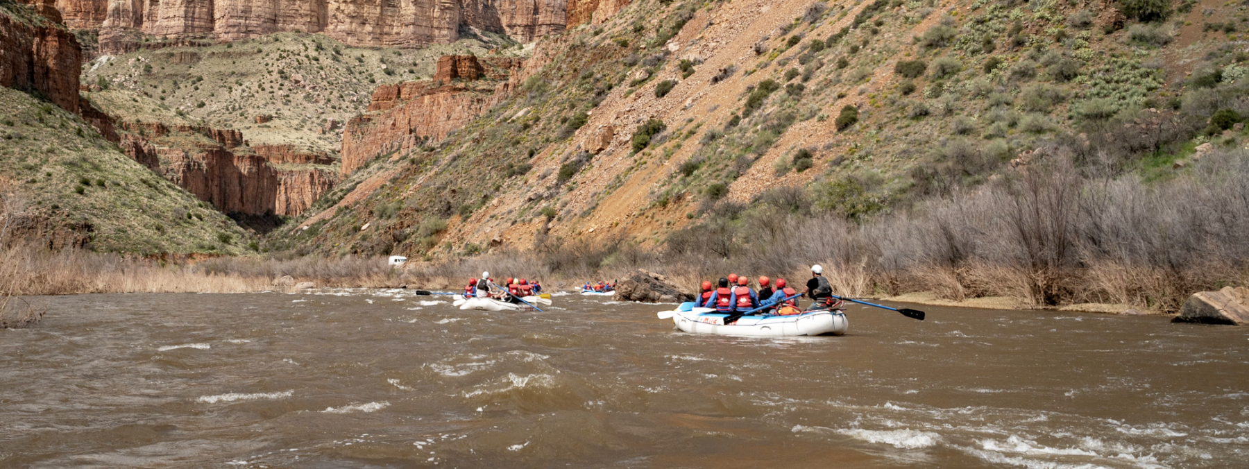 Wide shot of rafts in Salt Canyon, Arizona - Mild to Wild