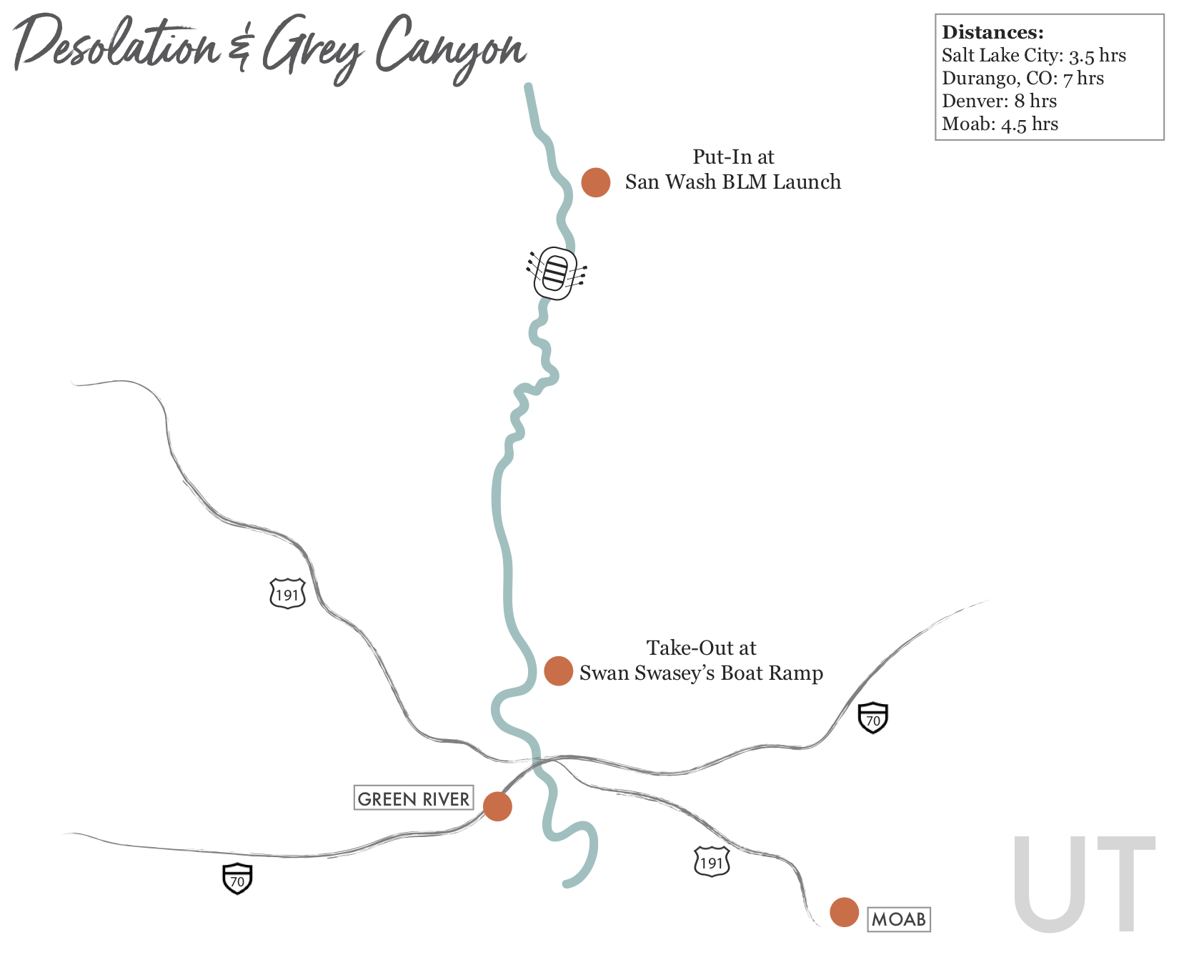 Desolation Canyon Rafting Map - Mild to Wild Rafting