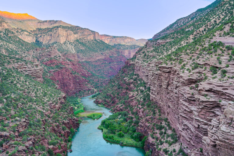 A bird's eye view of the Green River in Gates of Lodore from the Hanging Garden Overlook - Mild to Wild