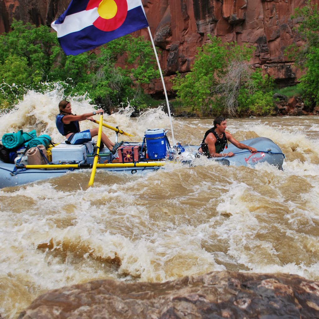 rafting through warm springs rapid on the yampa river