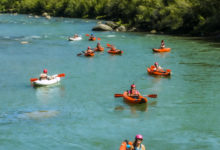 inflatable kayaking on the animas river by the high school bridge in Durango