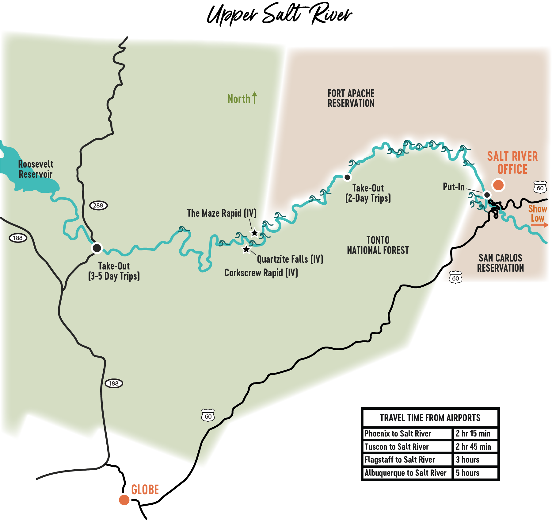 Salt River Rafting Trip Map – Mild to Wild Rafting