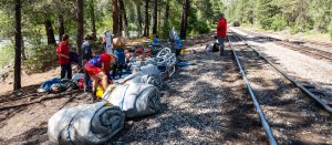 Guides preparing rafts at the Tacoma Station along the Upper Animas River near Silverton, Colorado