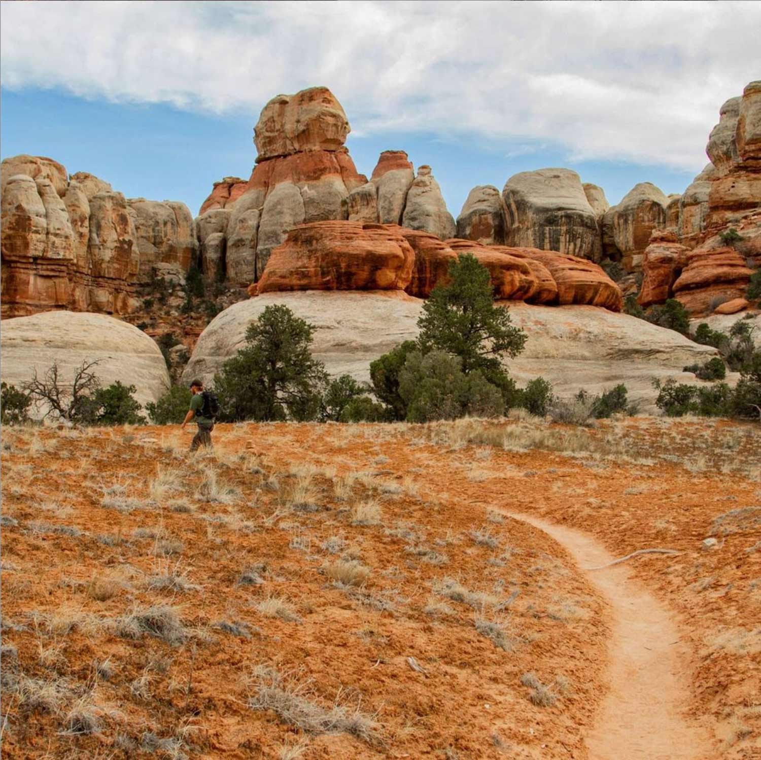 Man walks a trail in Canyonlands National Park near Moab - visitutah - mild to wild