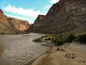 Cataract Canyon - Ariel view of camp and the Colorado river