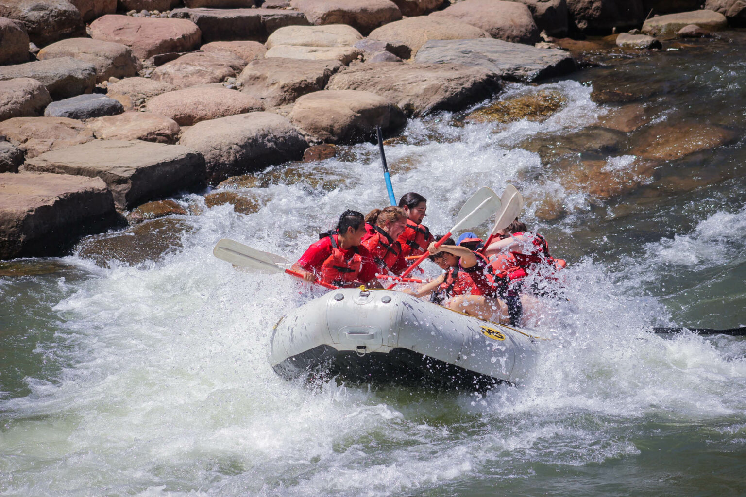 Lower Animas, Durango, CO Rafting Through Smelter Rapids - close up of group