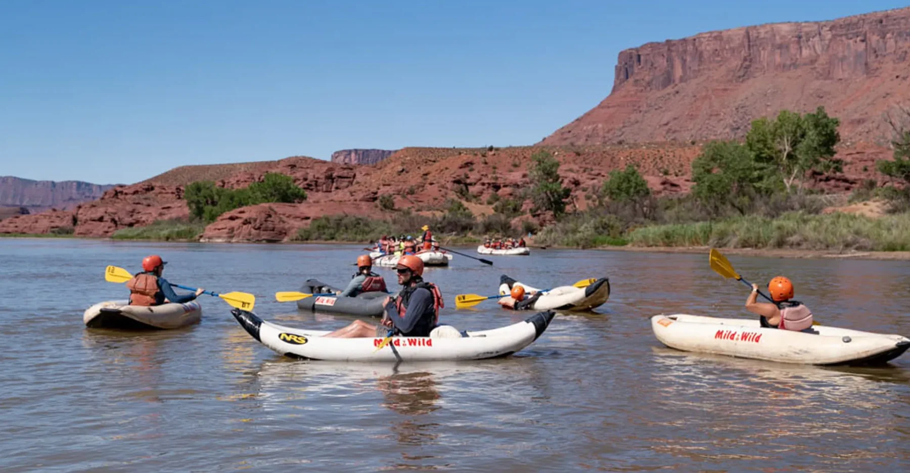 Wide shot of Duckies in the Colorado River on Castle Valley - Mild to Wild - Scenic