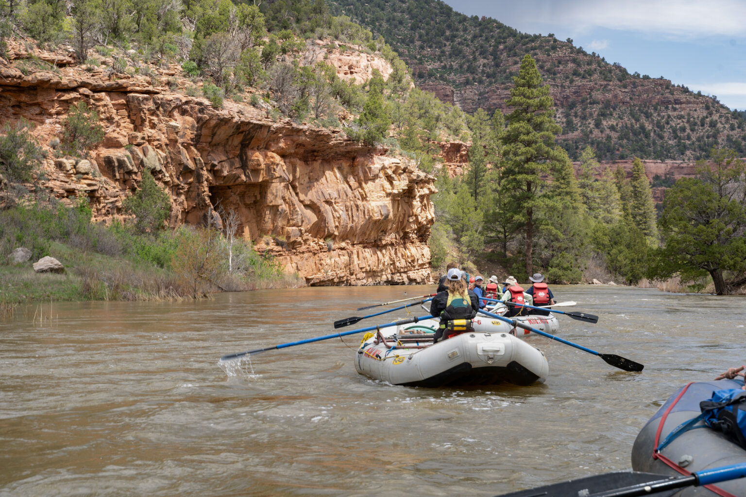 Scenic wide shot of boats on the Dolores River