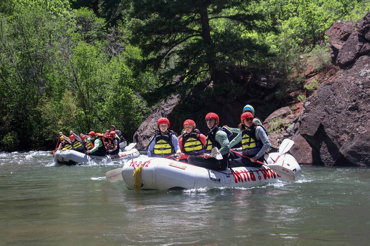 boats floating the San Miguel River near Telluride, Colorado - Mild to Wild Rafting