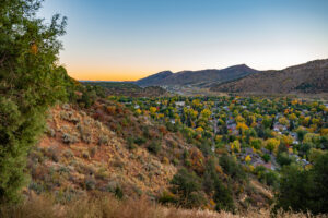 Landscape of downtown Durango from above with fall colors - Mild to Wild