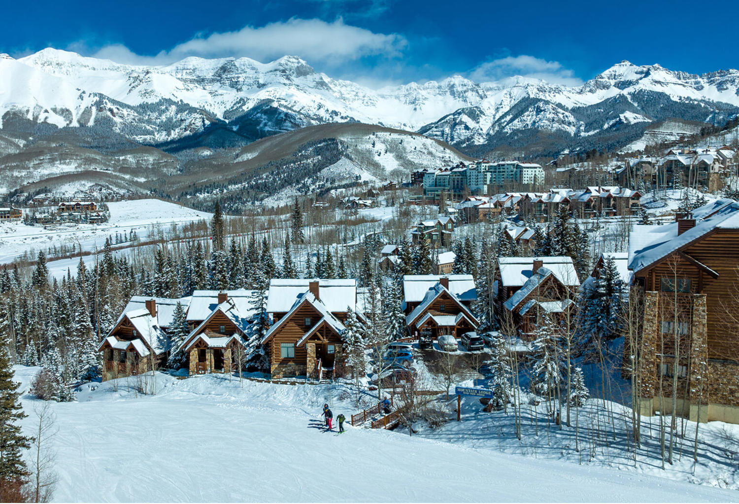 Winter view of Mountain Lodge in Telluride, CO