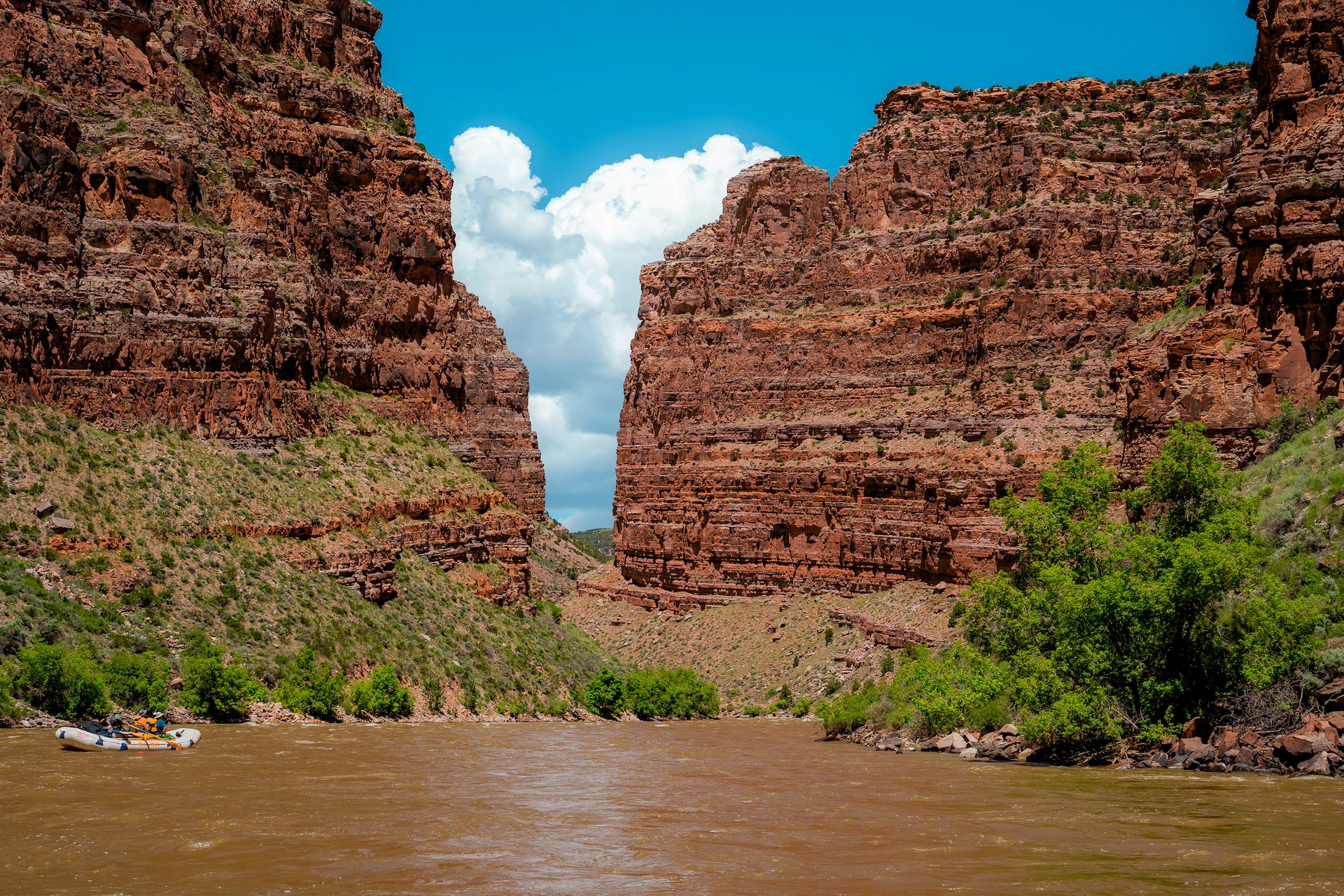 Wide shot of the Yampa River's red walls in Dinosaur National Monument - Mild to Wild