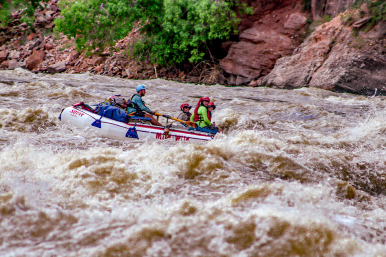 River guides rowing guests through Warm Springs Rapid on the Yampa River - Mild to Wild