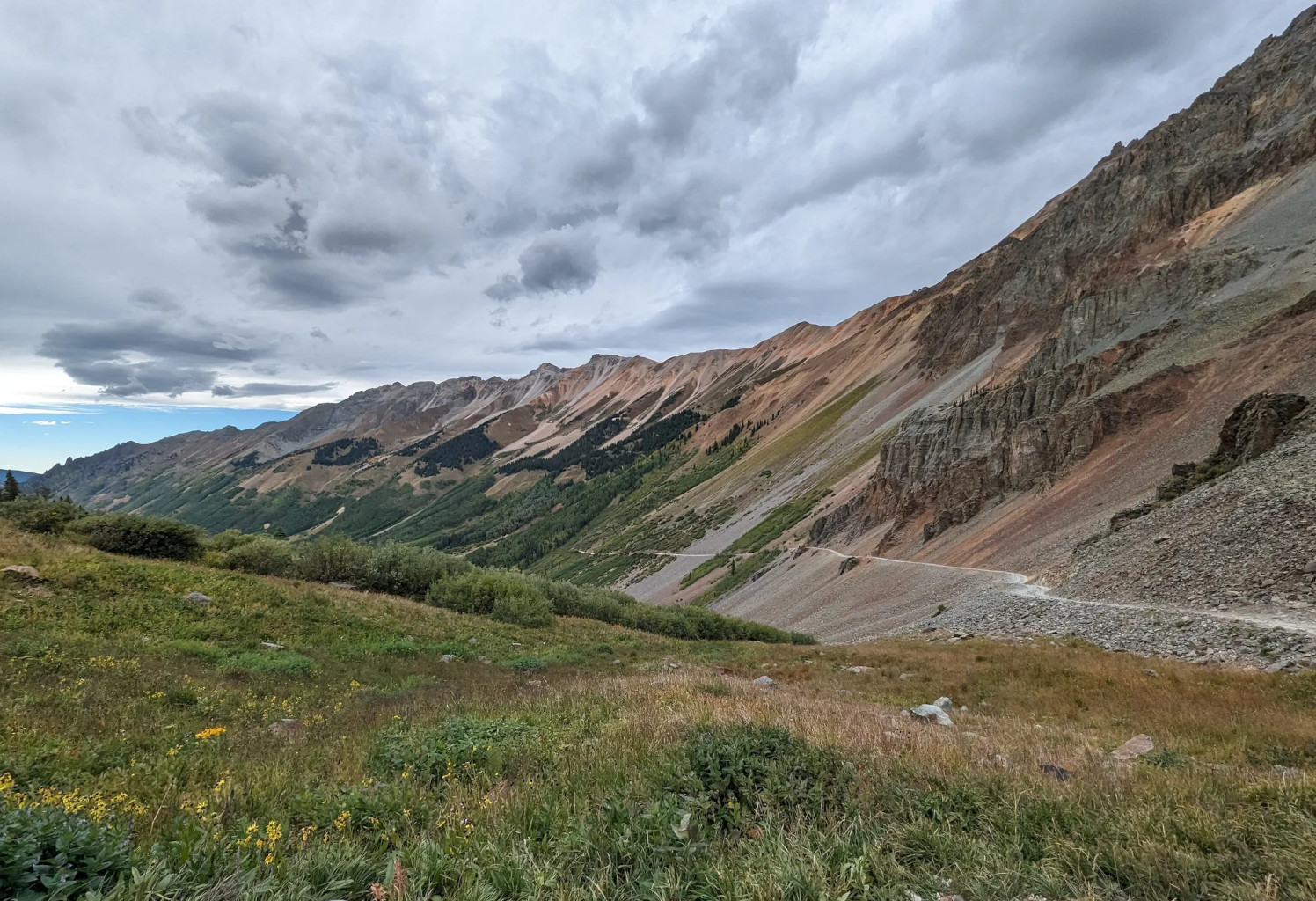 View of mountains and valley from Ophir Pass