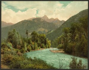 wide shot of Los Animas River from circa 1901 - Needle Mountains - Animas Canyon