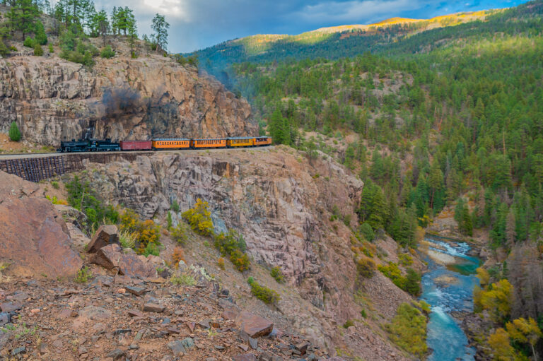 Durango train above the Animas River in Colorado