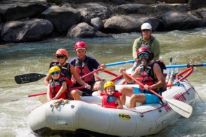 A family river rafting