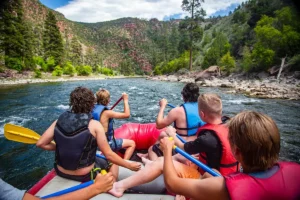 A group on a river rafting trip.