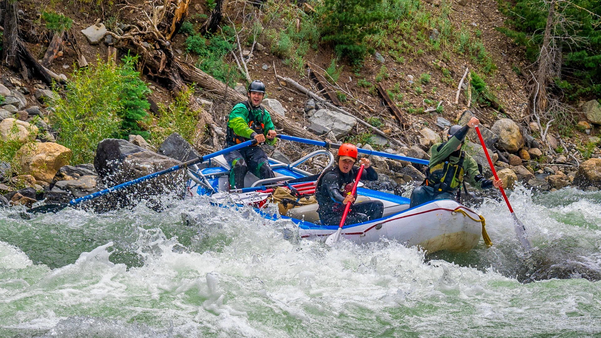 Whitewater rapids with 3 people paddling in a raft - Upper Animas River - Mild to Wild