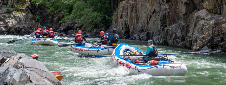 Wide shot of the Upper Animas with white mild to wild rafts