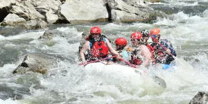 Royal Gorge Whitewater Rafting - Close upof raft with people paddling