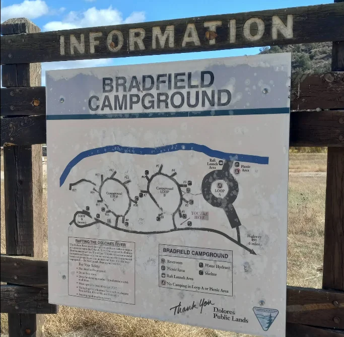 Bradfield Campground sign