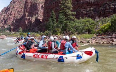medium shot of boat full of guestsrafting in Gates of Lodore - Green River