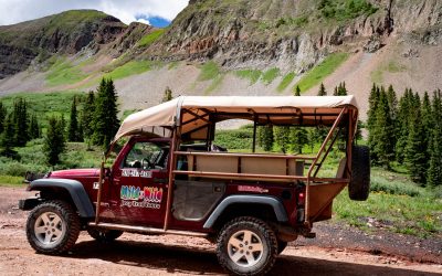 A maroon Jeep from Mild to Wild in the La Plata Mountains outside of Durango, CO - Mild to Wild Durango Jeep Tour