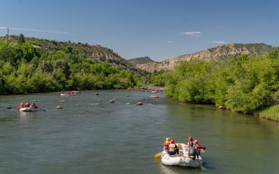 Durango Rafting on the Lower Animas - Boats with mountains in the background - Mild to Wild